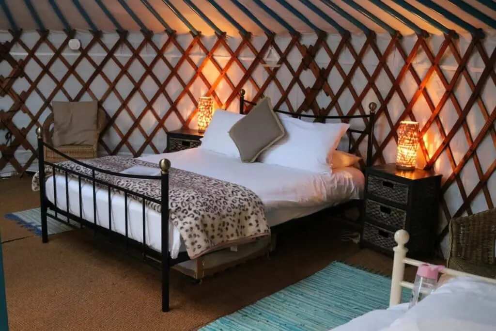 double bed inside a yurt