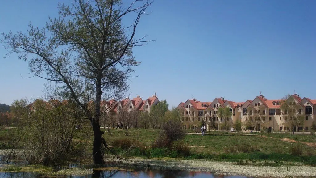 blue sky and town