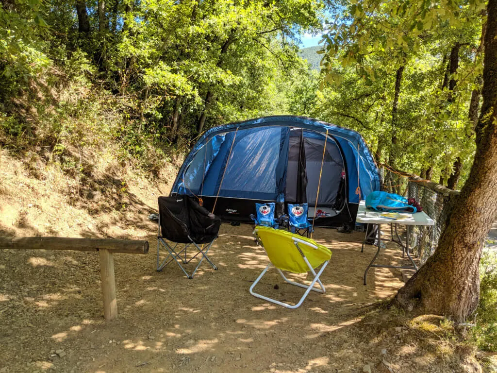 blue tent pitched