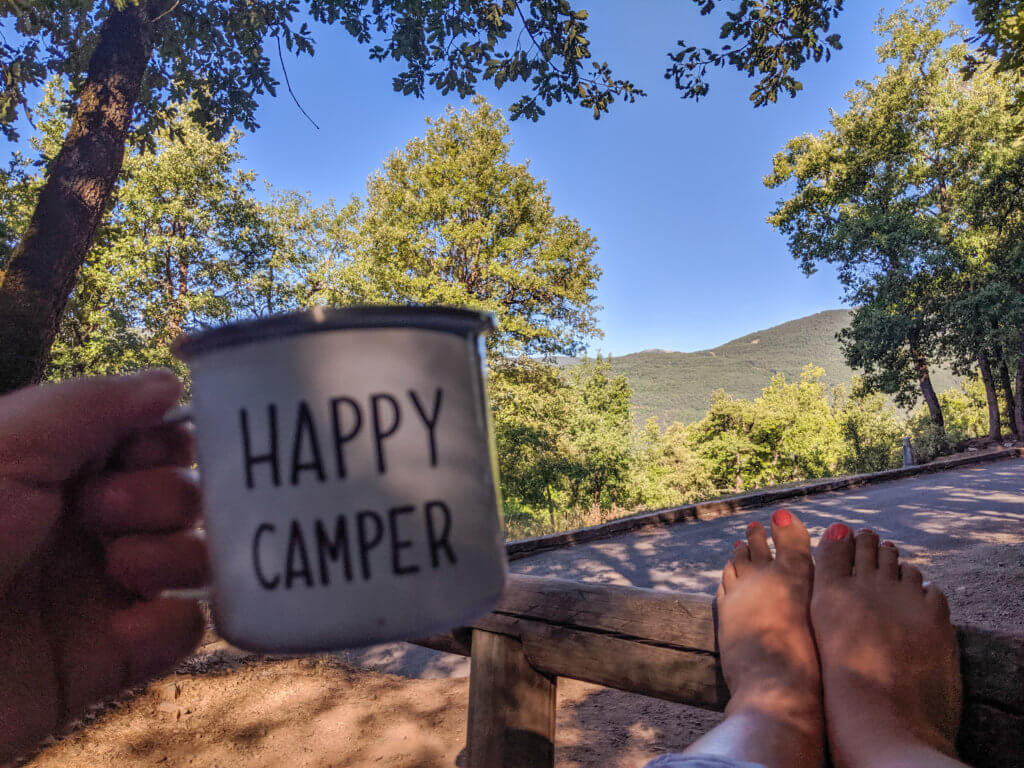 camping mug with mountain view