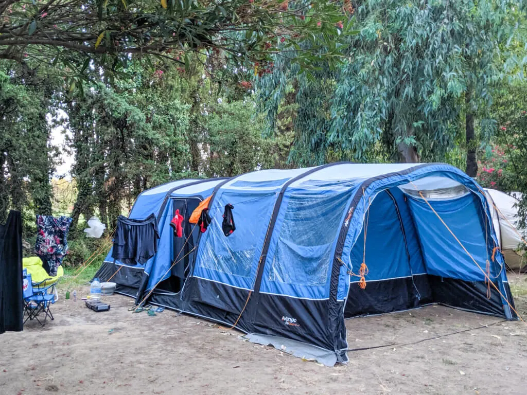 a blue family tent