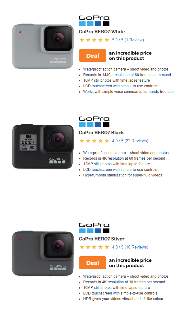 GoPro Hero — Waterproof Digital Action Camera for Travel with Touch Screen  1080p HD Video 10MP Photos