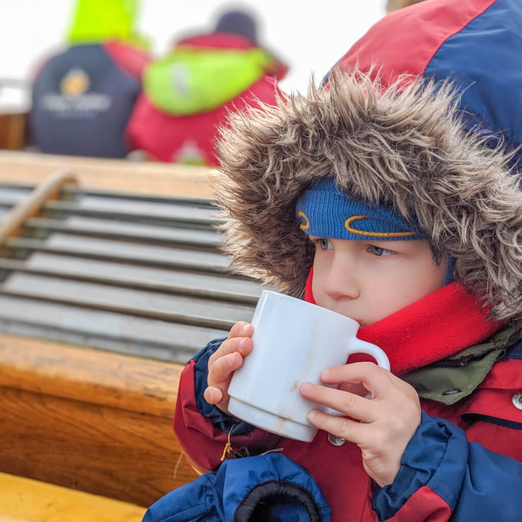 Hot chocolate onboard our Husavik whale watching tour