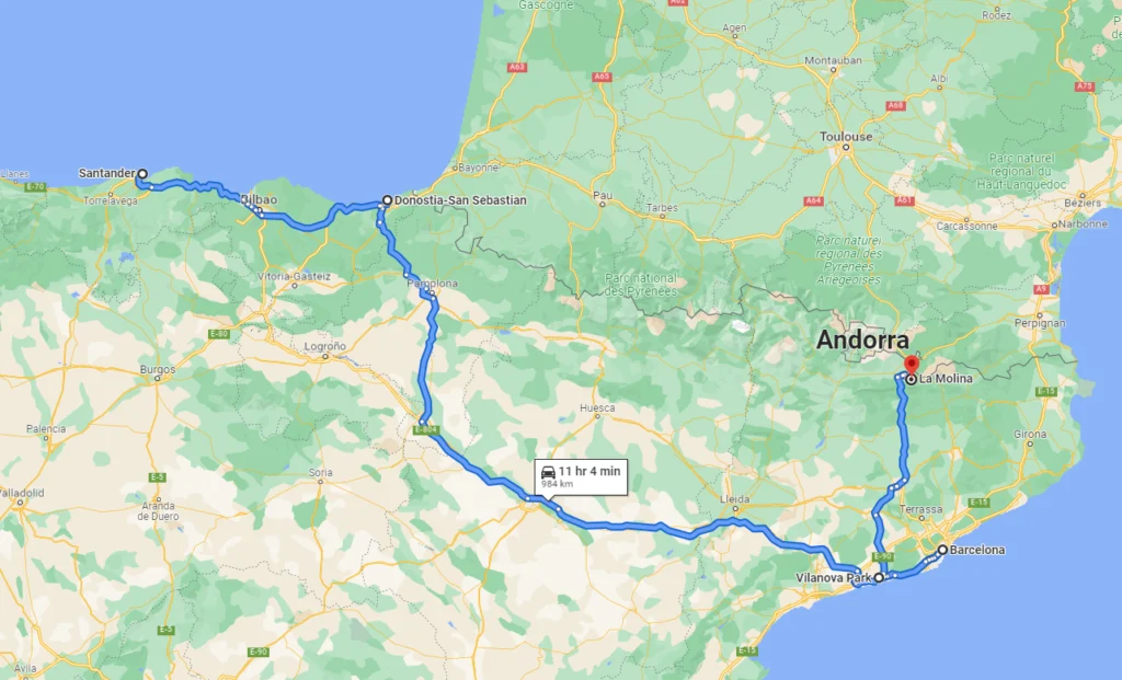 Northern Spain road trip map