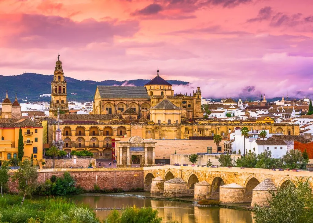 Cordoba, Spain at the Mosque-Cathedral and Roman Bridge.