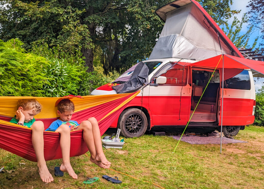 Mazda Bongo camper at Camping Parc des Roches - a campsite near Paris with a pool
